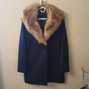 INC Faux Fur Wool Coat, Black- Size XL